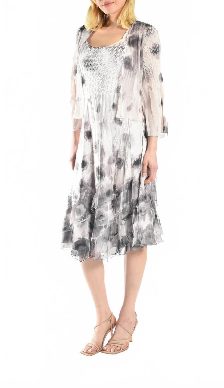 NEW KOMAROV shadow floral set dress in white multi